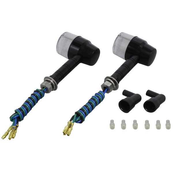 091433-W6 ポッシュ POSH アルミマシンドウインカー スーパーバイクミニ スーパーロングステー ダブル球 黒/クリア