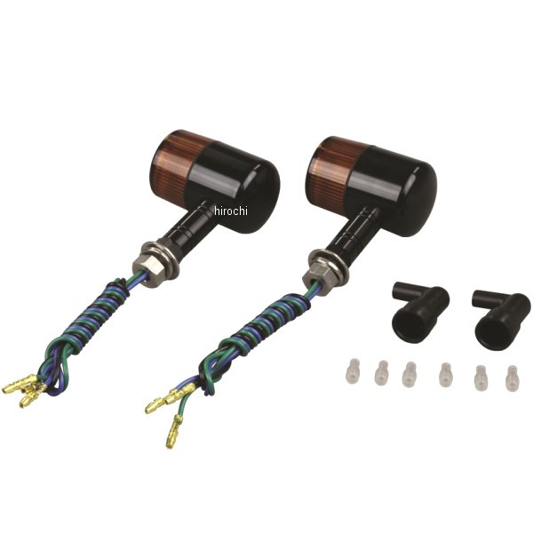 091491-L6 ポッシュ POSH アルミマシンドウインカー 汎用 71タイプ ロングステー ダブル球 黒/オレンジ