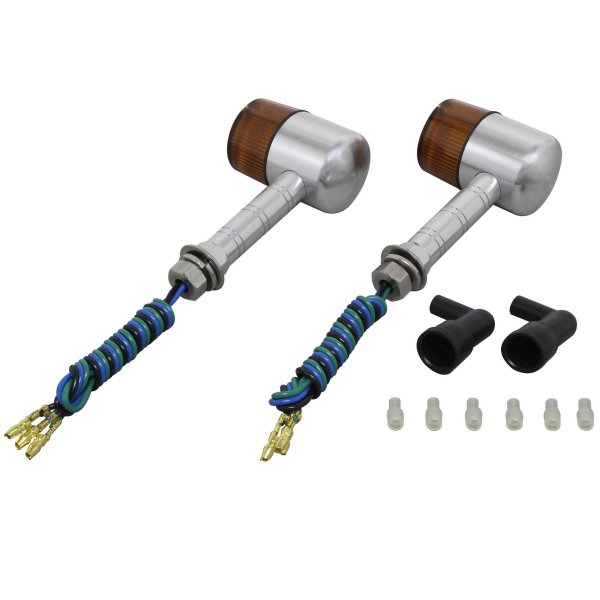 091491-W3 ポッシュ POSH アルミマシンドウインカー71 スーパーロングステー ダブル球 シルバー/オレンジ