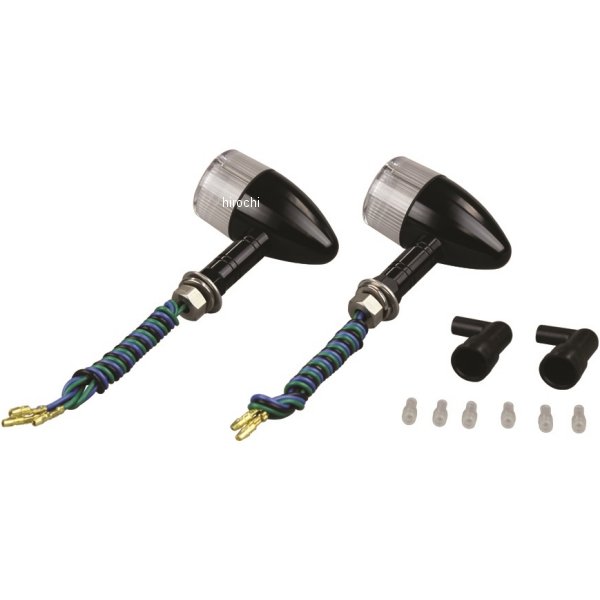 091499-L6 ポッシュ POSH アルミマシンドウインカー 汎用 砲弾タイプ ロングステー ダブル球 黒/クリアー