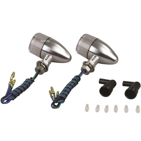 091499-N3 ポッシュ POSH アルミマシンドウインカー 汎用 砲弾タイプ ナローショートステー ダブル球 シルバー/クリアー