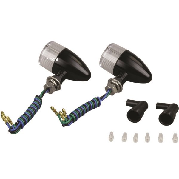 091499-N6 ポッシュ POSH アルミマシンドウインカー 汎用 砲弾タイプ ナローショートステー ダブル球 黒/クリアー