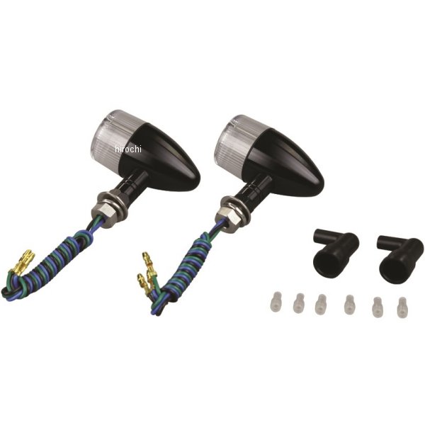 091499-S6 ポッシュ POSH アルミマシンドウインカー 汎用 砲弾タイプ ショートステー ダブル球 黒/クリアー