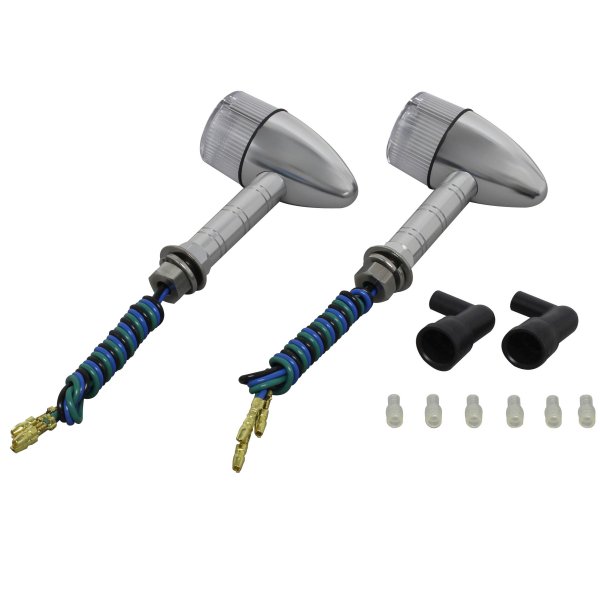 091499-W3 ポッシュ POSH アルミマシンドウインカー 砲弾タイプ スーパーロングステー ダブル球 シルバー/クリア