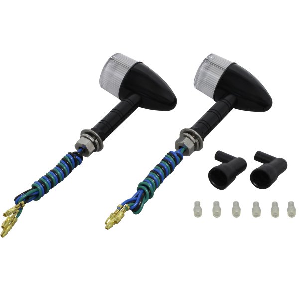 091499-W6 ポッシュ POSH アルミマシンドウインカー 砲弾タイプ スーパーロングステー ダブル球 黒/クリア