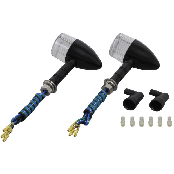 093598-W6 ポッシュ POSH ミドルマシンドウインカー砲弾タイプ スーパーロングステー ダブル球 黒/クリア