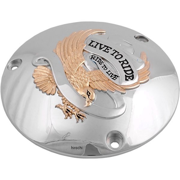 1107-0156 DRAG ダービーカバー 70年-98年 Big Twin LIVE TO RIDE クローム/ゴールド