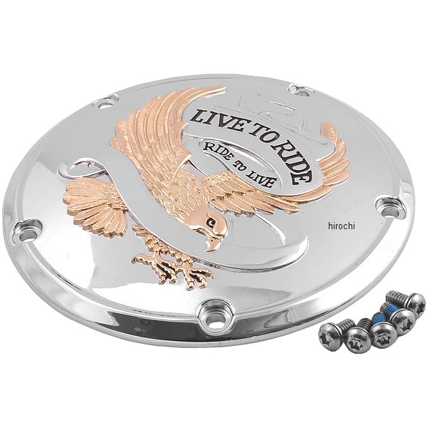 1107-0158 DRAG ダービーカバー 99年-18年 BigTwin LIVE TO RIDE ゴールド