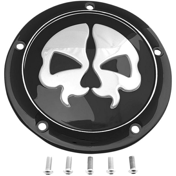 1107-0547 DRAG ダービーカバー 99年-18年 BigTwin 5穴 スピリットスカル 黒