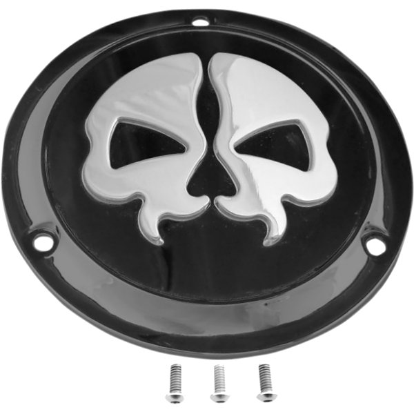 1107-0549 DRAG ダービーカバー 70年-98年 BigTwin スピリットスカル 3穴 黒