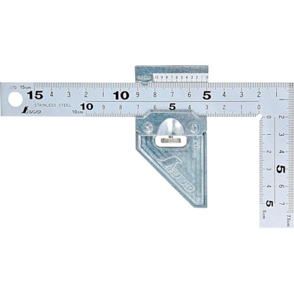 12485 シンワ測定(株) シンワ 曲尺 厚手広巾 シルバー 15cm表裏同目 8段目盛 ストッパー金属製付