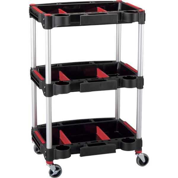 146152 (株)日本緑十字社 緑十字 ツールカート KT-4658X 黒 570×455×890mm トレイ3段