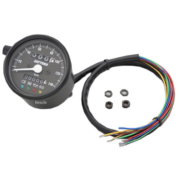 15626 デイトナ 機械式スピードメーター φ60 LED照明 140km インジケーター付き 黒/黒 汎用