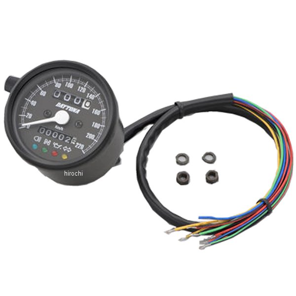 15627 デイトナ 機械式スピードメーター φ60 LED照明 220km インジケーター付き 黒/黒 汎用