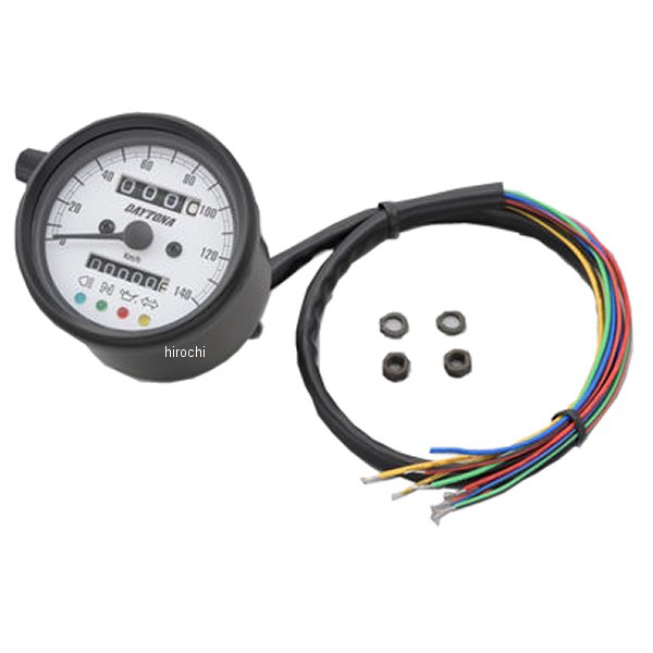 15628 デイトナ 機械式スピードメーター φ60 LED照明 140km インジケーター付き 黒/白 汎用