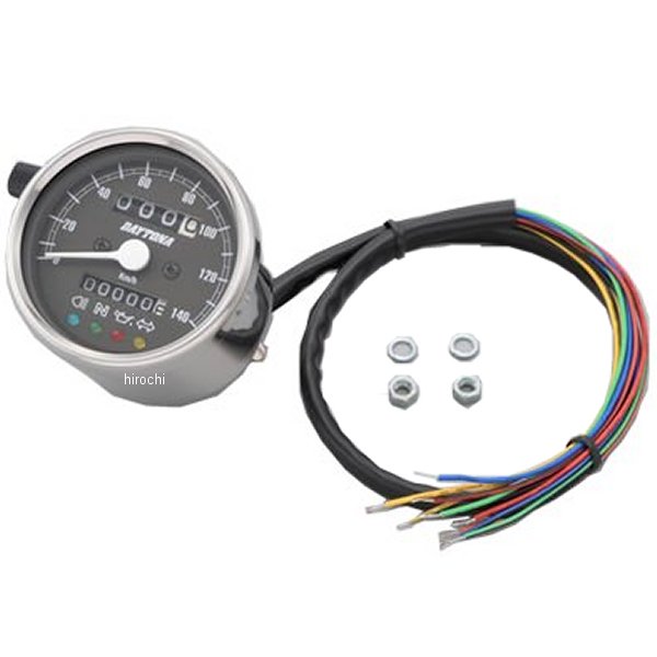 15637 デイトナ 機械式スピードメーター φ60 LED照明 140km インジケーター付き シルバー/黒 汎用