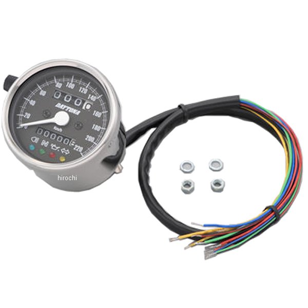 15638 デイトナ 機械式スピードメーター φ60 LED照明 220km インジケーター付き シルバー/黒 汎用