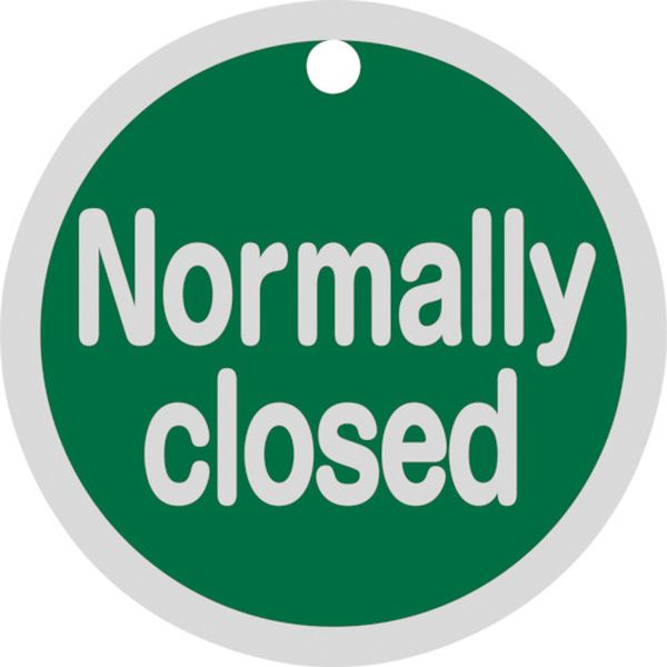 157152 バルブ開閉札 Normally closed(緑) 特15-149B 50mmΦ 両面表示 アルミ製