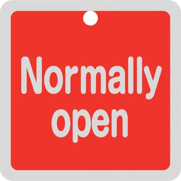 159101 バルブ開閉札 Normally open(赤) 特15-150A 50×50mm 両面表示 アルミ製