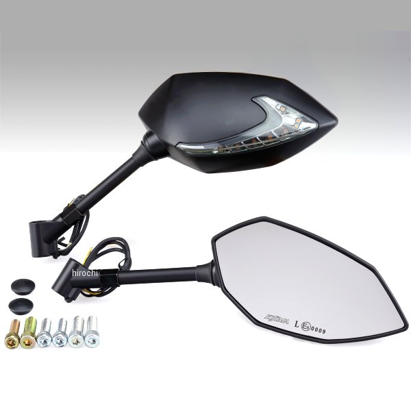 203-8075 キジマ TECH07 ミラー LEDウインカー付 シャフトタイプ 黒 左右セット