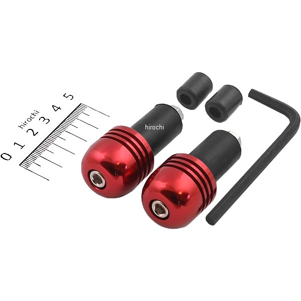 204-1341 キジマ バーエンド ビッグヘッド アルミ D22.6 L26 内径14/17～19mm 2個セット 赤