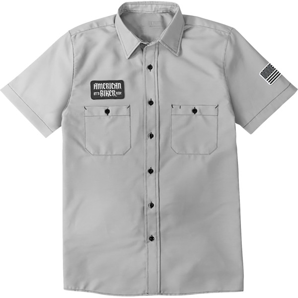 3040-3437 AMERICAN BIKER シャツ SHOP BIKER SAM グレー/ブラック Lサイズ