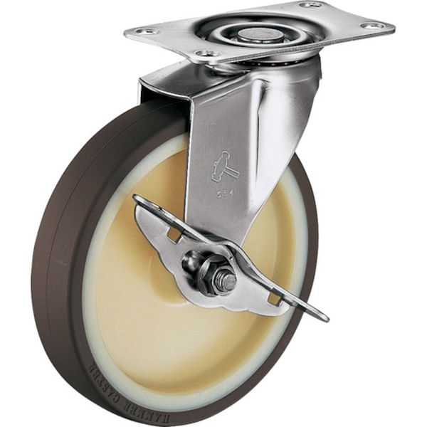 315EUB100 Eシリーズオールステンレス 旋回式ウレタン車輪(ローラーベアリング)100mm ストッパー付