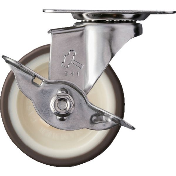 315EUR65 Eシリーズオールステンレス 旋回式ウレタン車輪(ナイロンホイール)65mm ストッパー付