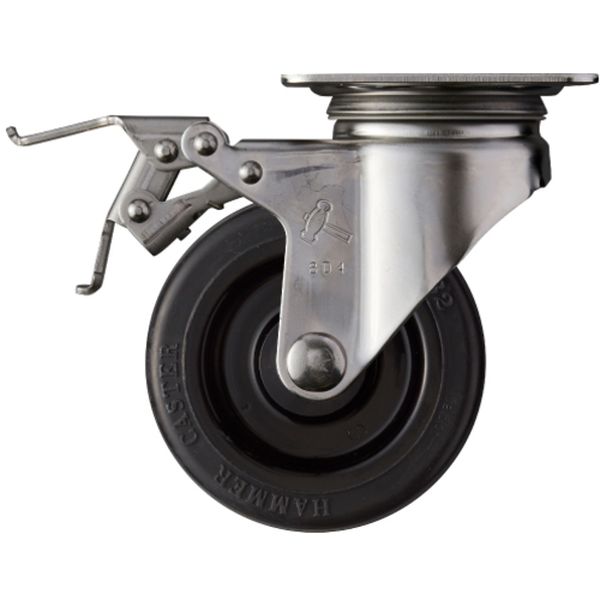 ステンレス製プレート式キャスター 自在(ストッパー付) 車輪径100mm ゴム車輪 Sシリーズ