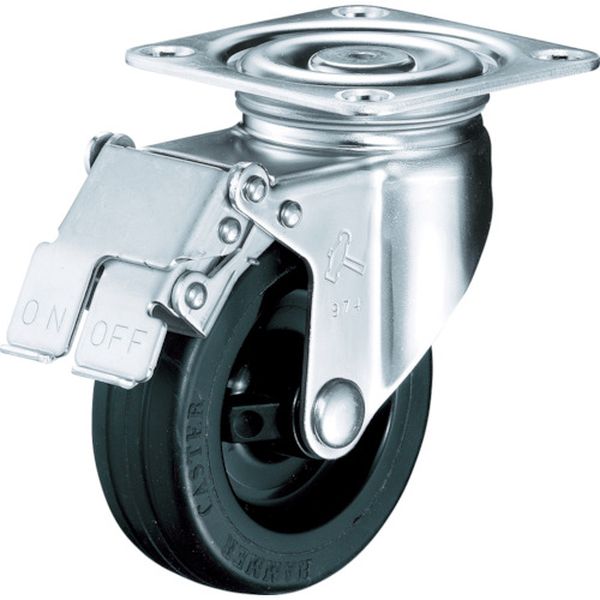 315SRU100 Sシリーズオールステンレス 旋回式ゴム車輪(ナイロンホイール)100mm ストッパー付