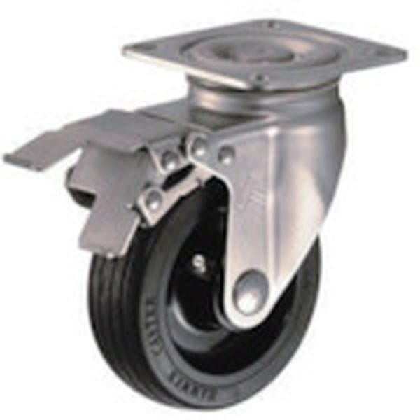 315SRU125 Sシリーズオールステンレス 旋回式ゴム車輪(ナイロンホイール)125mm ストッパー付