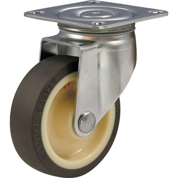 320SUB100 282-7590 Sシリーズオールステンレス 旋回式ウレタン車輪(ローラーベアリング)100mm