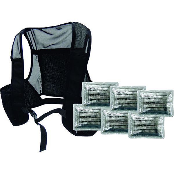 375664 (株)日本緑十字社 緑十字 熱中症予防対策用品 ピタッと冷却ベスト 予備保冷剤付き ブラック フリーサイズ