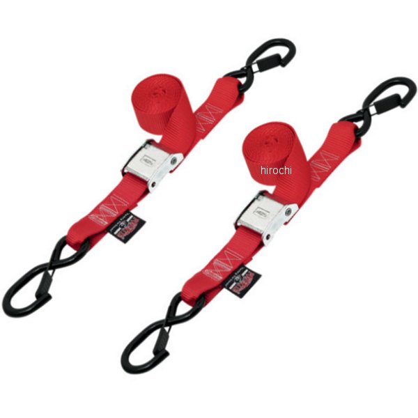 3920-0142 28621-S パワータイ POWERTYE 幅1.5インチ(38mm) カムバックル セフティー ラッチフック付き5.5フィート(1.7m) 赤 (左右ペア)