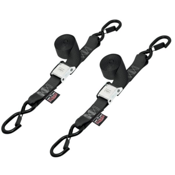 3920-0143 28622-S パワータイ POWERTYE 幅1.5インチ(38mm) カムバックル セフティー ラッチフック付き5.5フィート(1.7m) 黒 (左右ペア)