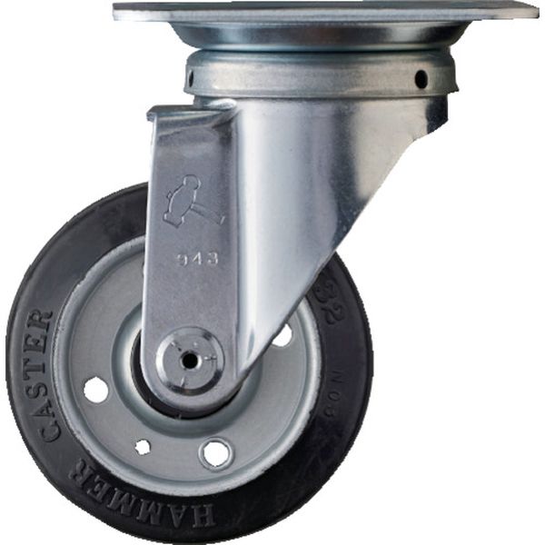 400SRB100 ハンマーキャスター(株) ハンマー 旋回式ゴムキャスター(ローラーベアリング)100mm