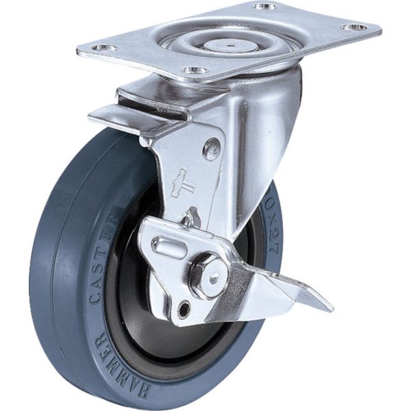 413BBEFR100 静音旋回式ゴム車輪(ナイロンホイール・ラジアルボールベアリング)100mm ストッパー付