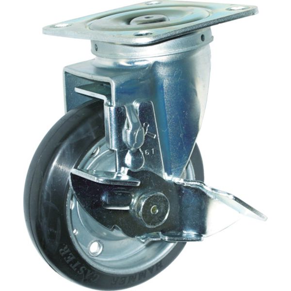 413SRB100 ハンマーキャスター(株) ハンマー 旋回式ゴム車輪(ローラーベアリング)100mm ストッパー付