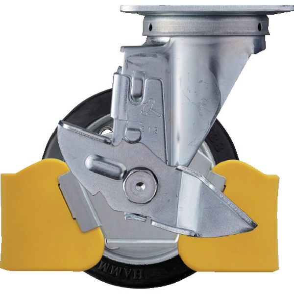 413SRB125WY3 フットガード付 旋回式ゴム車輪(スチールホイール・ローラーベアリング)125mm ストッパー付