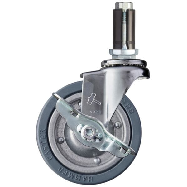 パイプ差込み式キャスター パイプ差込み式キャスター 自在(ストッパー付) 車輪径100mm ゴム車輪(スチールホイール)