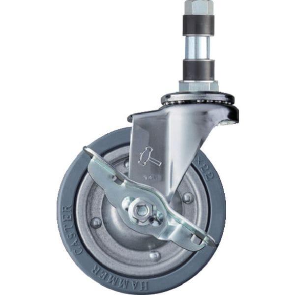 パイプ差込み式キャスター 自在(ストッパー付) 車輪径100mm ゴム車輪(スチールホイール) φ22用