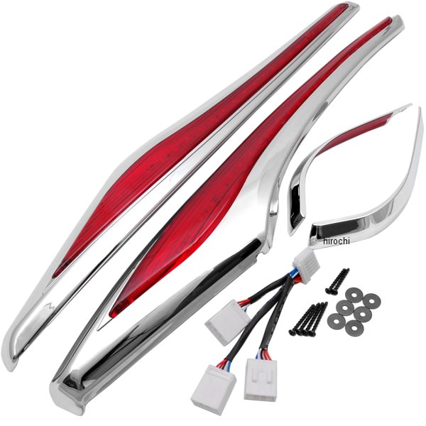 3232 クリアキン Kuryakyn 黒 サドルバッグ アクセント スウープ LED ライト 赤レンズ 12年以降 GL1800、F6B