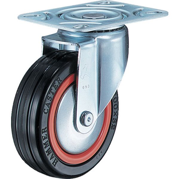 420MRB100 212-3258 旋回式ゴム車輪(ナイロンホイール・ボールベアリング)100mm トータルロック