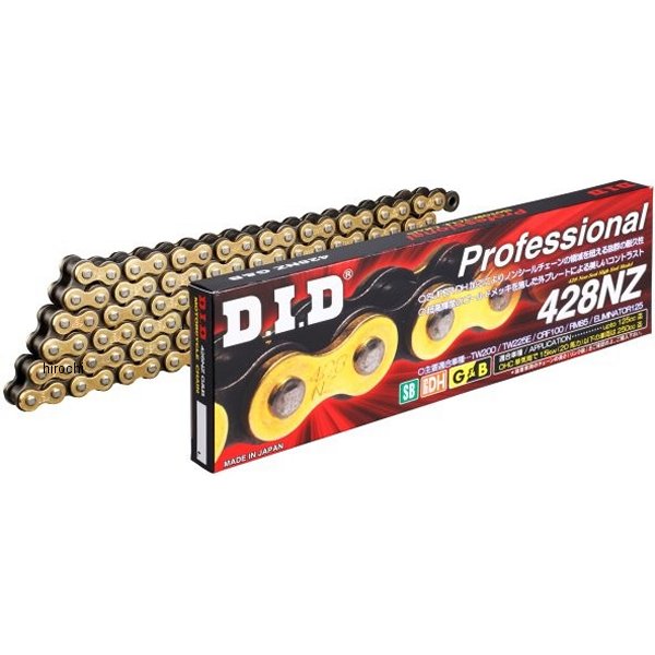4525516186407 DID 大同工業 チェーン 428NZ ノンシール シリーズ ゴールド/黒 150L クリップ