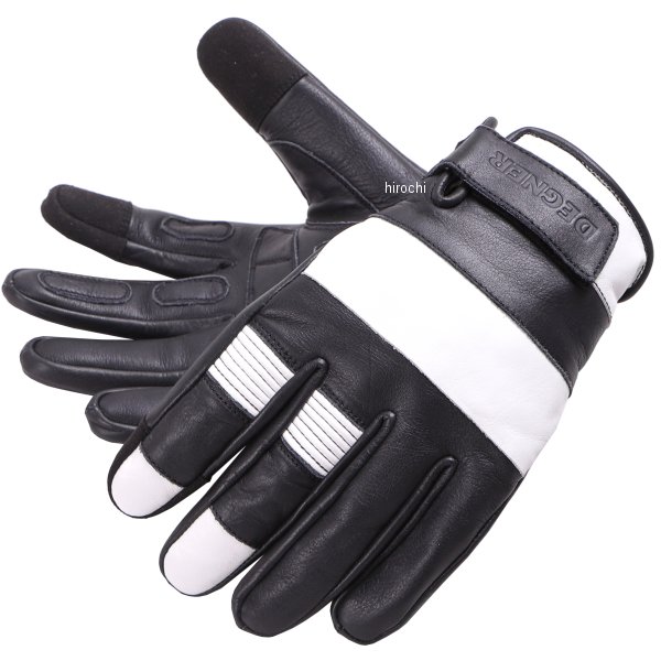 TG-73 デグナー DEGNER レザーショートグローブ 黒/白 Lサイズ