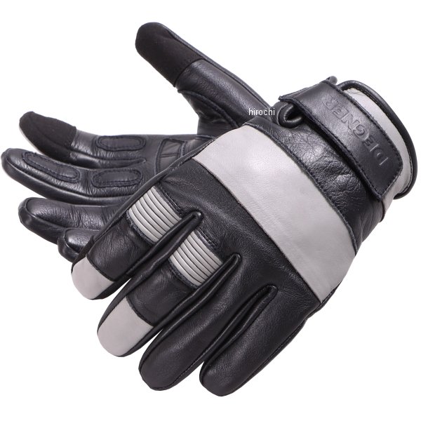 TG-73 デグナー DEGNER レザーショートグローブ 黒/白グレー Lサイズ