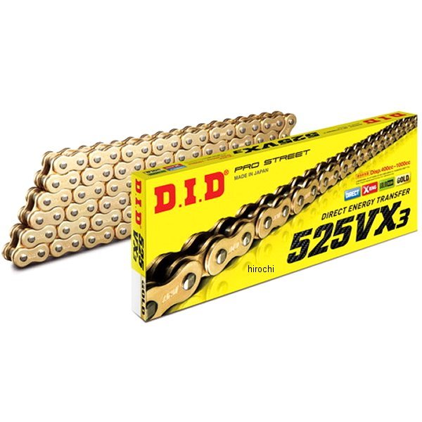 525VX3-80L ZJ GOLD DID 大同工業 チェーン 525VX3 ゴールド 80L カシメ