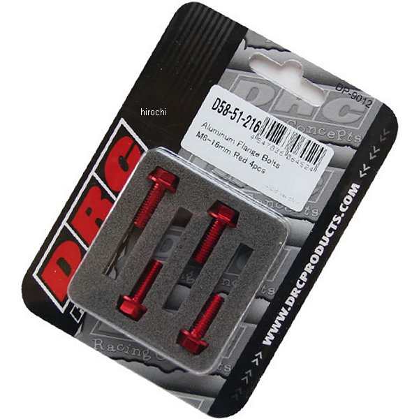 D58-51-216 ディーアールシー DRC M6 アルミフランジボルト 16mm 4個入り 赤