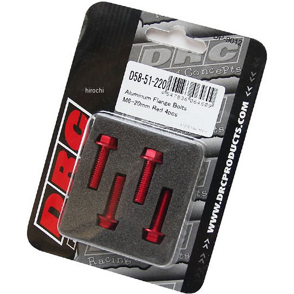 D58-51-220 ディーアールシー DRC M6 アルミフランジボルト 20mm 4個入り 赤