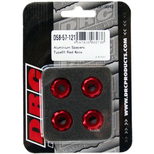 D58-57-121 ディーアールシー DRC アルミスペーサー φ18 M6用 タイプ01 4個入り 赤